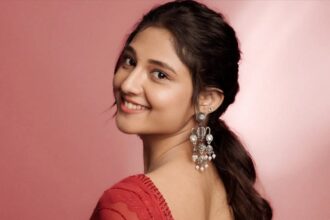 Ritika Nayak in a stunning red saree at the Mirai success meet