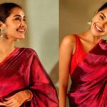 Hunterfly 26 08 03 211925 Anupama Parameswaran wearing a silk tissue saree with statement jhumkas.