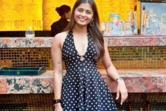 Shreyanka Patil wearing a black polka dot dress in her birthday Instagram post.