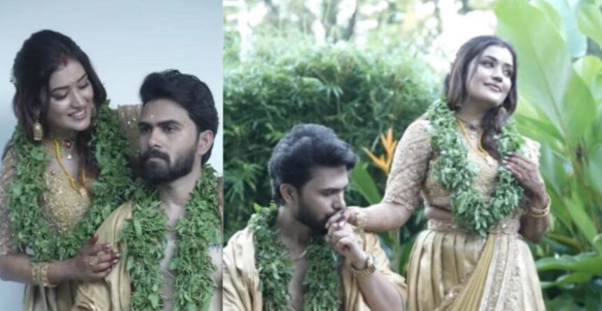 Anumol and Bhuvanesh Rajendiran at their private wedding ceremony in Guruvayur