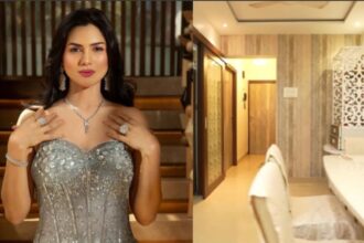 Akanksha Chamola inside her sunlit family home in Mumbai decorated with plants.