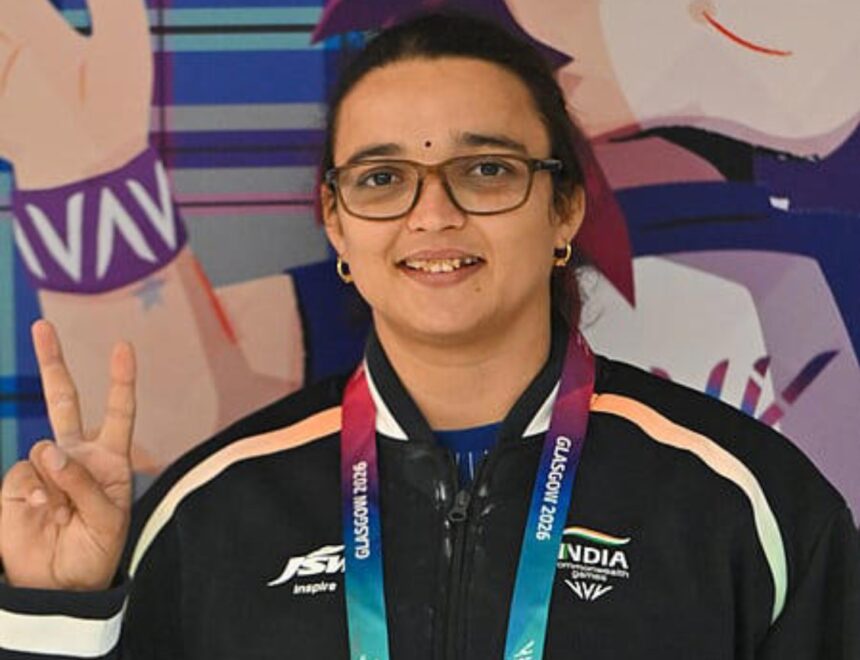 Seema Kaliramna celebrates her Commonwealth Games 2026 bronze medal in discus throw