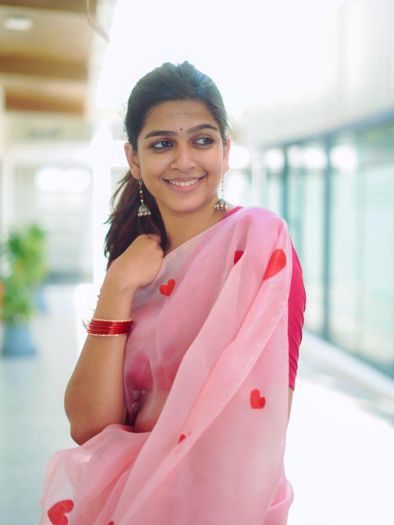 Ananthika's Heart-Printed Saree Look