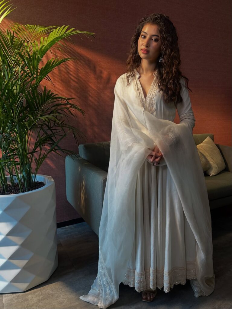 A 24-panel anarkali in ivory Chanderi silk