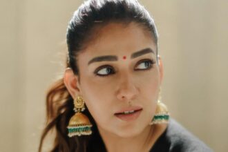 Hunterfly @nayanthara Nayanthara in a monochrome micro-check saree with gold jhumkas