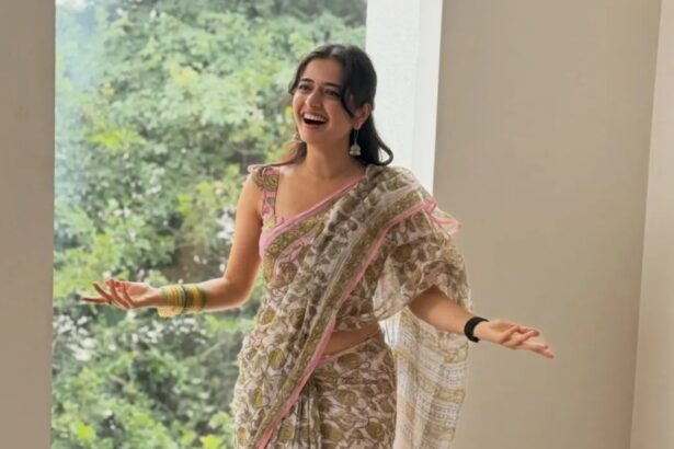 Ashika Ranganath wearing a breezy floral saree in her latest photoshoot