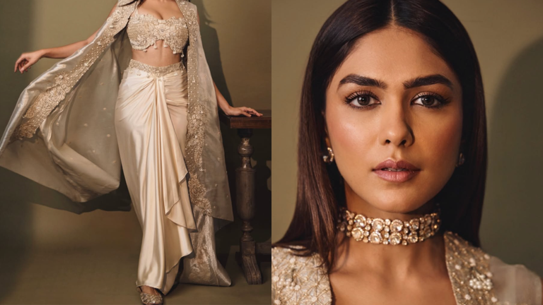 6. Ivory Cape Drape Saree: Modern Bridal Inspiration