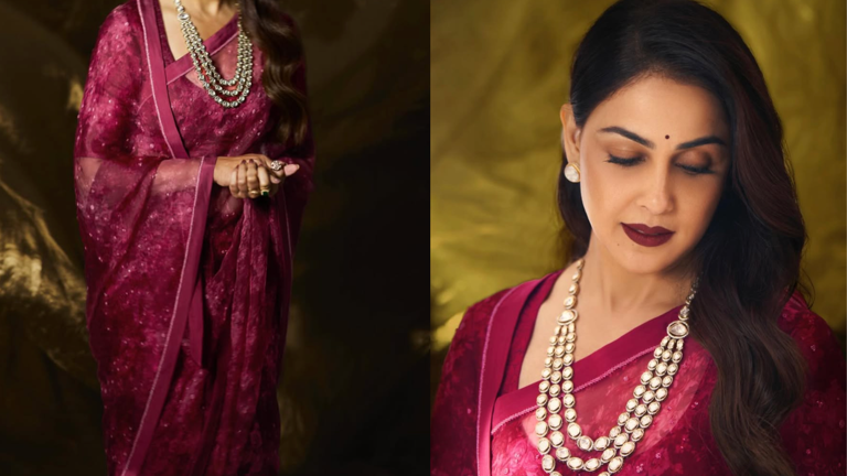 Hunterfly Magenta Sequinned Saree 6. Magenta Sequinned Saree
