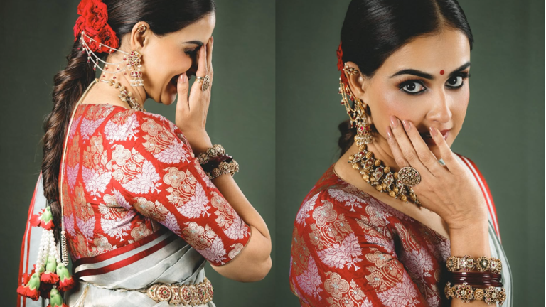 Hunterfly Red Brocade Saree 3. Royal Blue and Red Maharashtrian Saree
