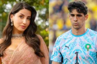 Nora Fatehi speaking during an interview while reacting to rumours involving Moroccan goalkeeper Yassine Bounou.