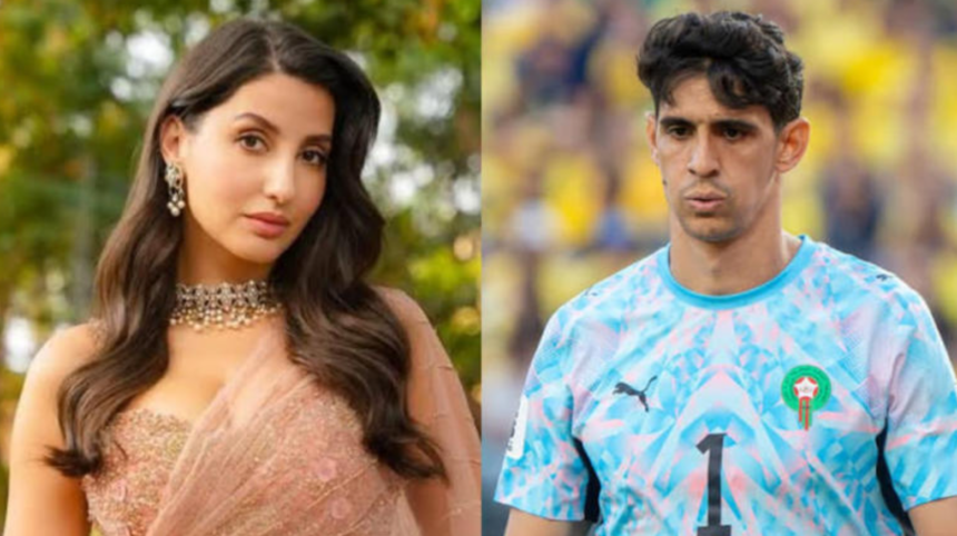 Hunterfly hot 2026 08 05 111702 Nora Fatehi speaking during an interview while reacting to rumours involving Moroccan goalkeeper Yassine Bounou.