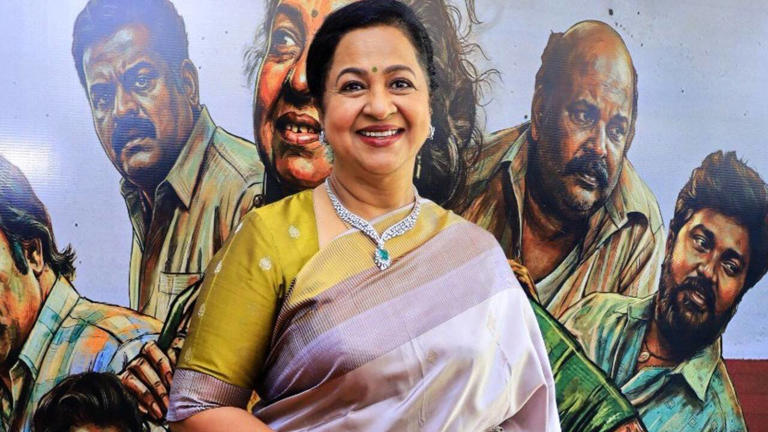 Hunterfly jksklfjsdkfj Radhika Sarathkumar at a public event, highlighting her long career in South Indian cinema and television