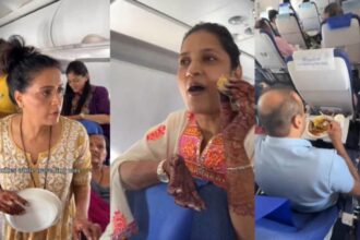 Passengers sharing food inside an aircraft cabin in a viral video that sparked a debate about travel etiquette