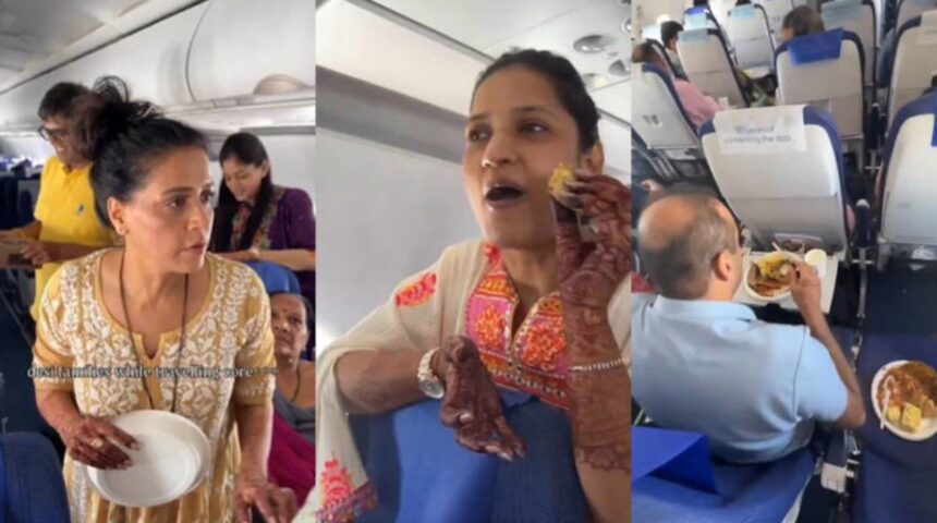 Passengers sharing food inside an aircraft cabin in a viral video that sparked a debate about travel etiquette