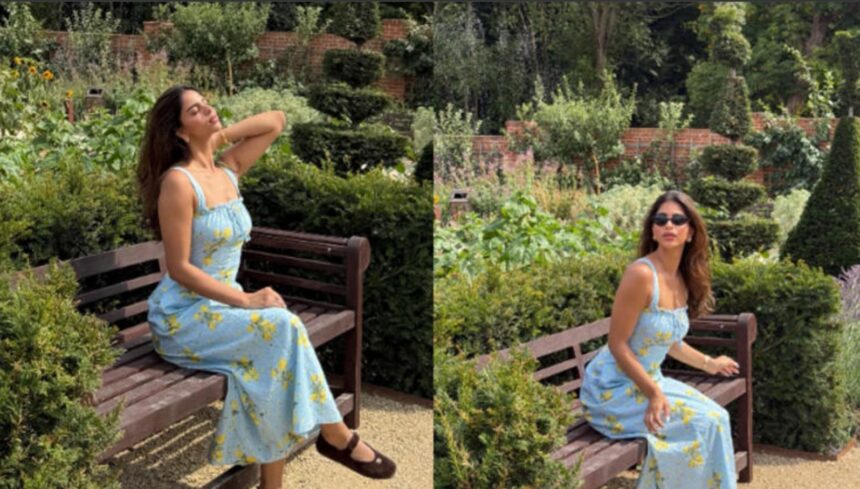 Hunterfly 026 09 02 154737 Suhana Khan-inspired summer fashion look featuring a powder-blue floral dress with delicate accessories