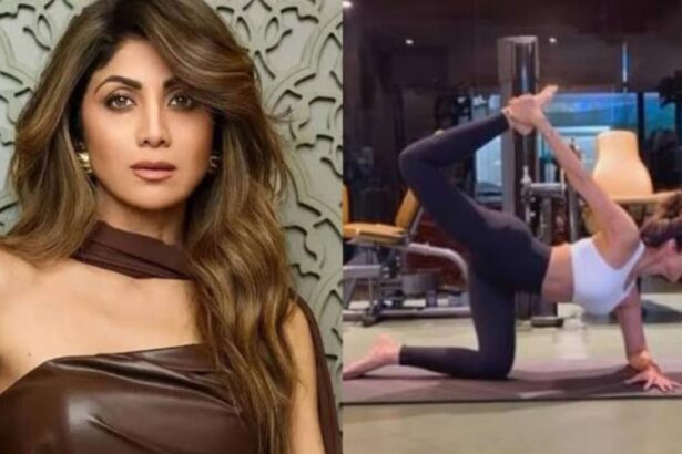 Shilpa Shetty demonstrates Tiger Pose during her yoga routine