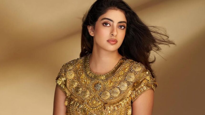 Navya Naveli Nanda wears an ornate antique gold mini dress by Abu Jani Sandeep Khosla