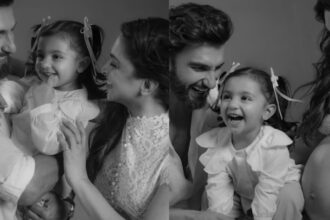 Hunterfly 026 09 10 004952 Ranveer Singh and Deepika Padukone with daughter Dua in a family photograph