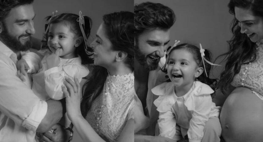 Ranveer Singh and Deepika Padukone with daughter Dua in a family photograph