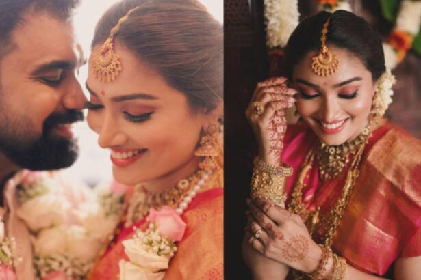 Aishwarya Devan and Avinash Somasekharan at their traditional wedding