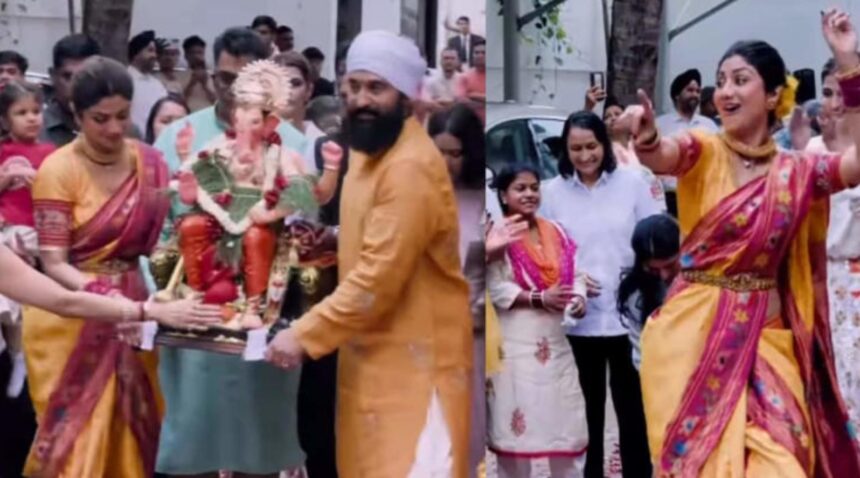 Shilpa Shetty dances with Raj Kundra and children during Ganpati visarjan