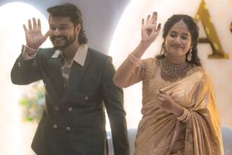 Brigida Saga and Anand Ram share a wedding photograph after their marriage