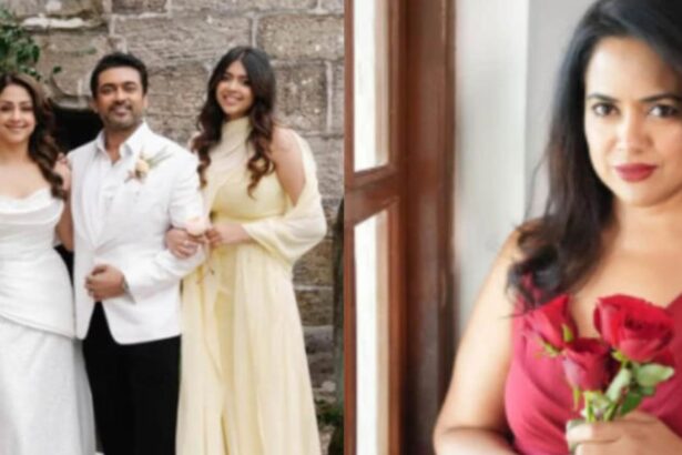 Suriya and Jyotika with Sameera Reddy from the Vaaranam Aayiram era