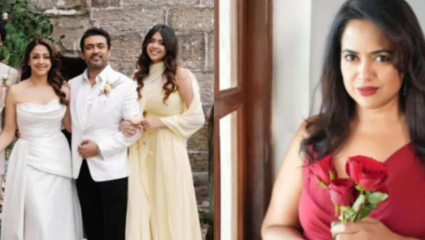 Hunterfly 026 09 17 110858 Suriya and Jyotika with Sameera Reddy from the Vaaranam Aayiram era
