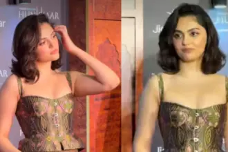 Hunterfly 026 09 25 131511 Aneet Padda in a chic corset top and brown trousers at the Hunkkaar premiere