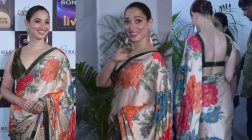 hunterfly 026 09 26 212109 Tamannaah Bhatia in a floral saree with a deep green blouse