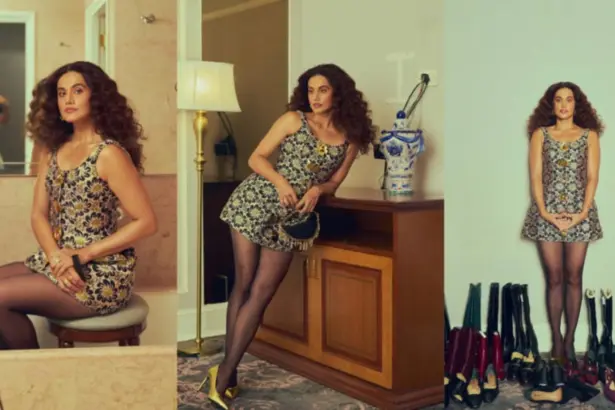 Taapsee Pannu wearing a ₹2.3 lakh floral Harbison Studio mini dress