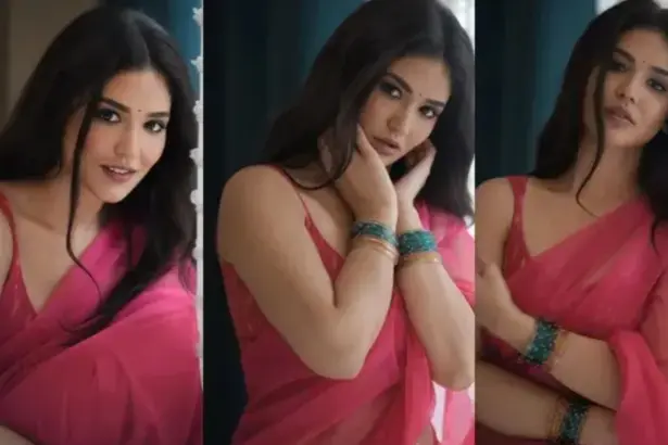 hunterfly 026 09 30 112323 Priyanka Jawalkar in a vibrant pink saree and matching sleeveless blouse