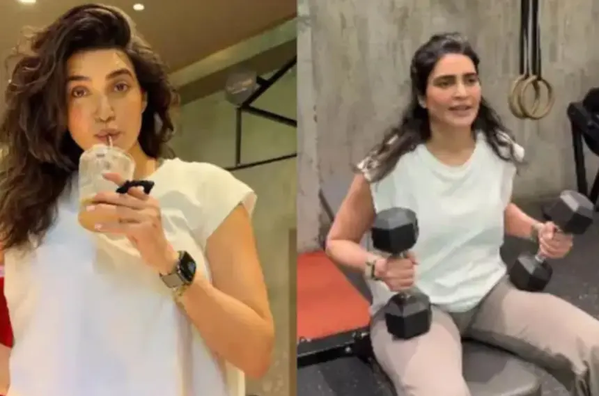 hunterfly 026 09 30 202325 Karishma Tanna shares her postpartum workout featuring dumbbells and a spin bike