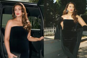 Hunterfly 2026 09 15 234435 Huma Qureshi poses in a strapless black gown at the 2026 Emmy Awards