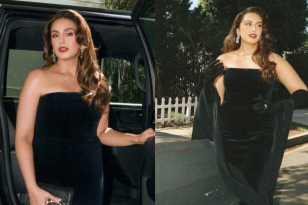 Huma Qureshi poses in a strapless black gown at the 2026 Emmy Awards