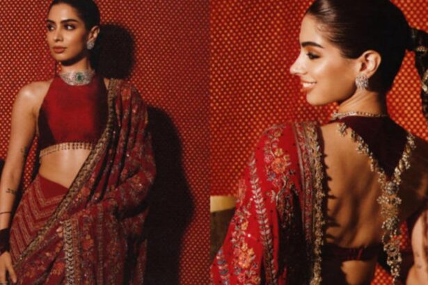 Hunterfly 2026 09 17 154957 Khushi Kapoor in a red Manish Malhotra saree with a 25-carat emerald choker