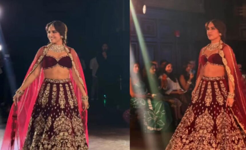 Hunterfly 2026 09 19 122708 Bhumi Pednekar wearing Nazranaa’s red Belur Math-inspired lehenga at New York Fashion Week
