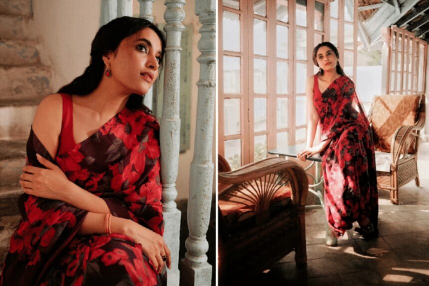 Hunterfly 2026 09 20 193015 Black floral saree featuring vivid prints and modern styling