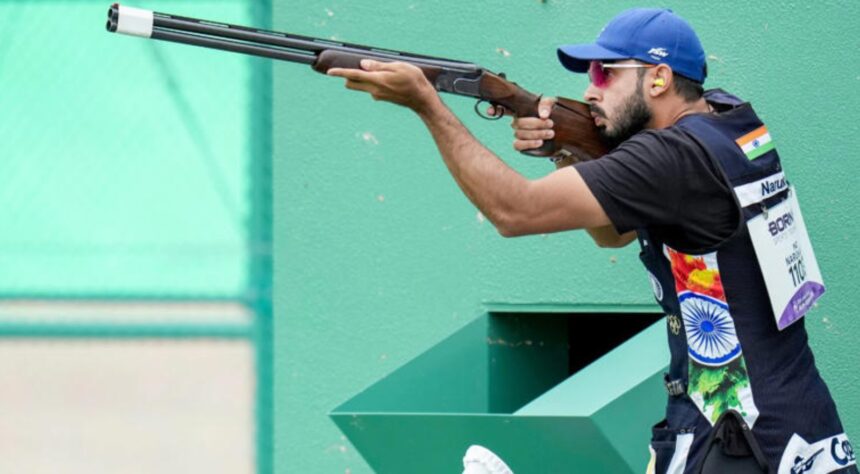 India’s men’s and women’s skeet shooting teams celebrate their bronze medals at Asian Games 2026