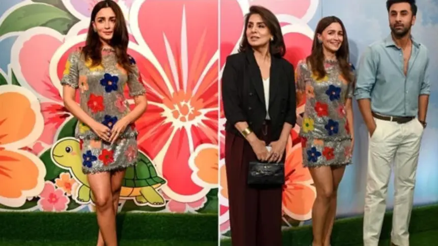 Hunterfly 2026 09 25 100147 Alia Bhatt wearing a silver sequin top and mini skirt at the Don’t Be Shy premiere
