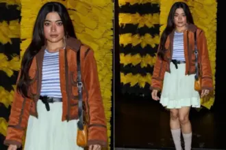Rashmika Mandanna in a colourful street-style look at Milan Fashion Week