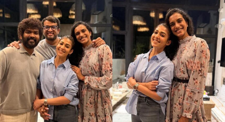 Hunterfly 26 09 05 145422 Nayanthara Vignesh Shivan with PV Sindhu and Venkata Datta Sai at a dinner in Chennai