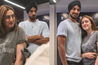 Hunterfly 26 09 05 232207 Arshdeep Singh and Samreen Kaur matching handwritten tattoos
