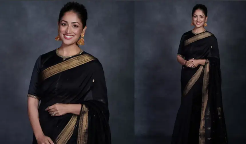 Hunterfly 26 09 25 132134 Yami Gautam wearing a black Maheshwari saree at the National Film Awards
