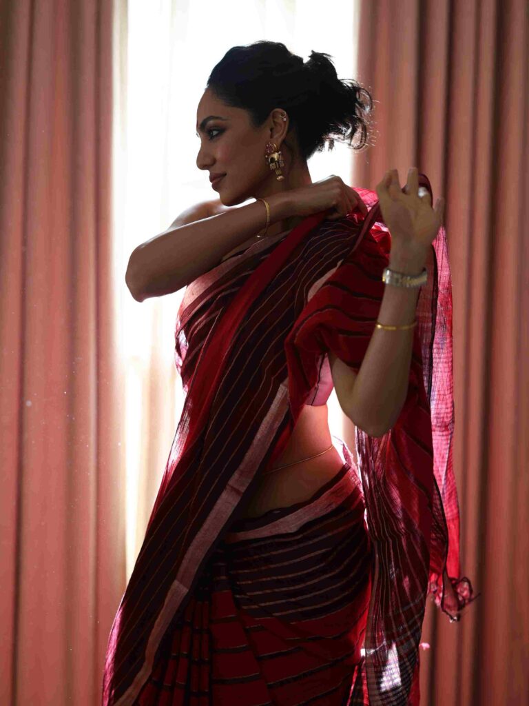Sobhita Dhulipala Stuns in Red Khadi Saree
