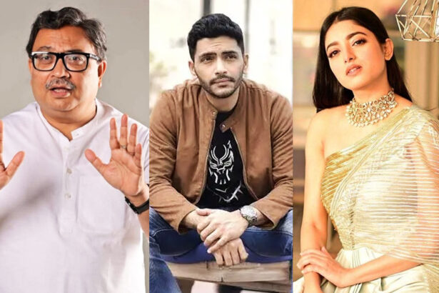 Dulal Dey with the cast of his upcoming Bengali political film Phand