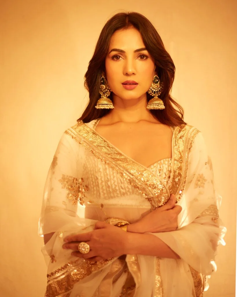 Hunterfly Sonal Chauhan 02 Sonal Chauhan Stuns in White and Gold Saree