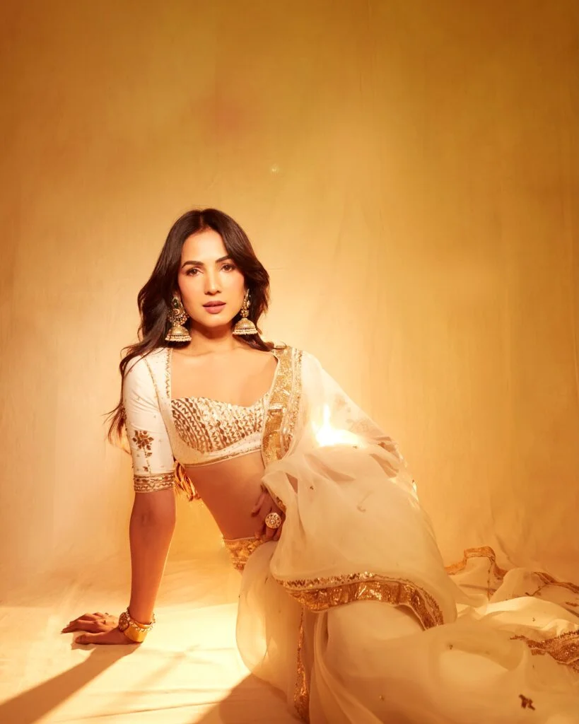 Hunterfly Sonal Chauhan 04 Sonal Chauhan Stuns in White and Gold Saree