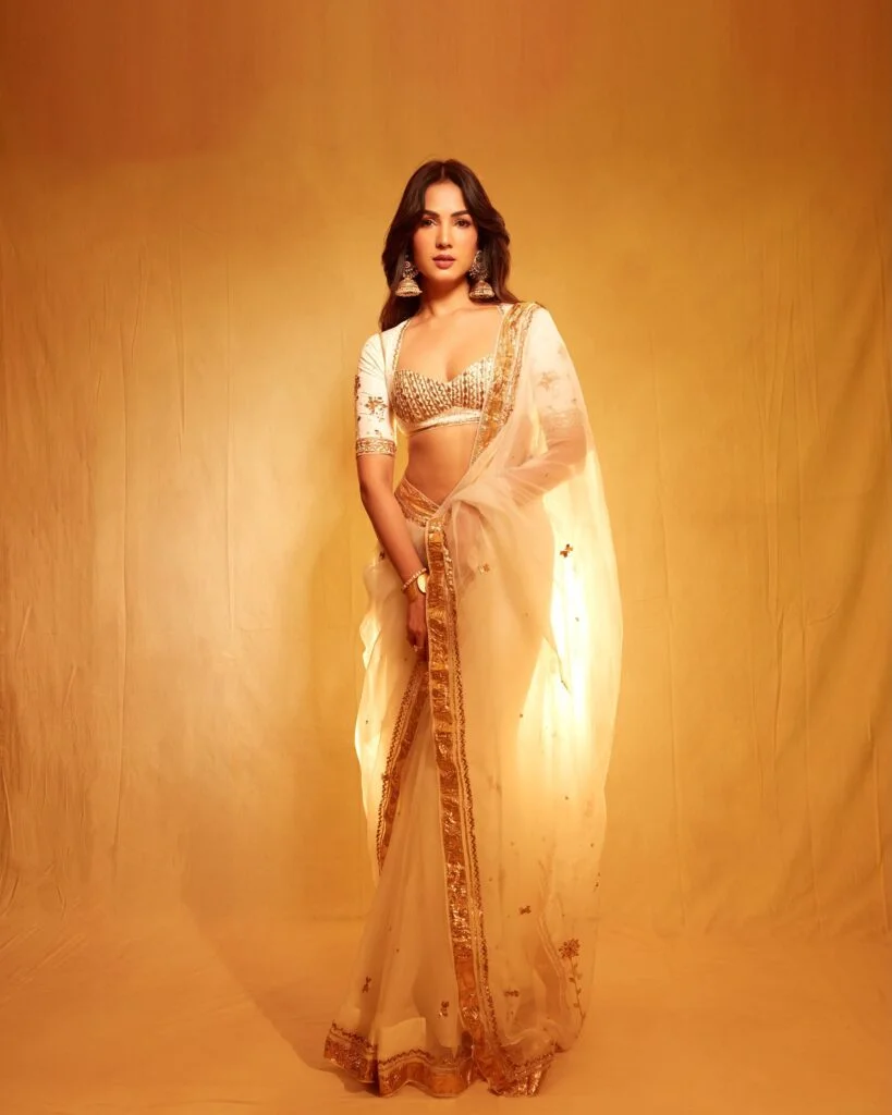 Hunterfly Sonal Chauhan 09 Sonal Chauhan Stuns in White and Gold Saree