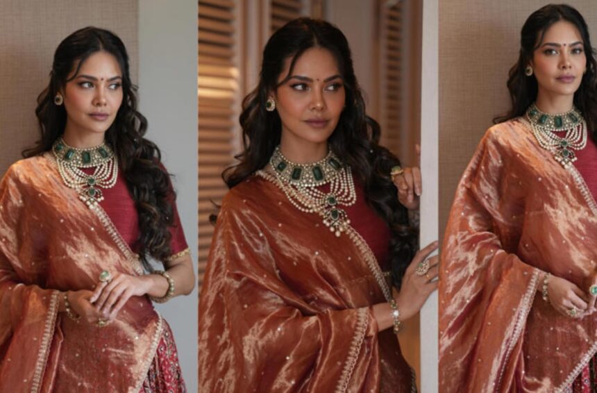 Esha Gupta in a festive traditional lehenga look for Ganesh Chaturthi 2026 outfit inspiration
